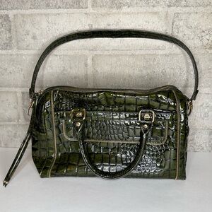 Gianni Bini Green Patent Croc Satchel Bag w/ Strap Peacock Lining 13